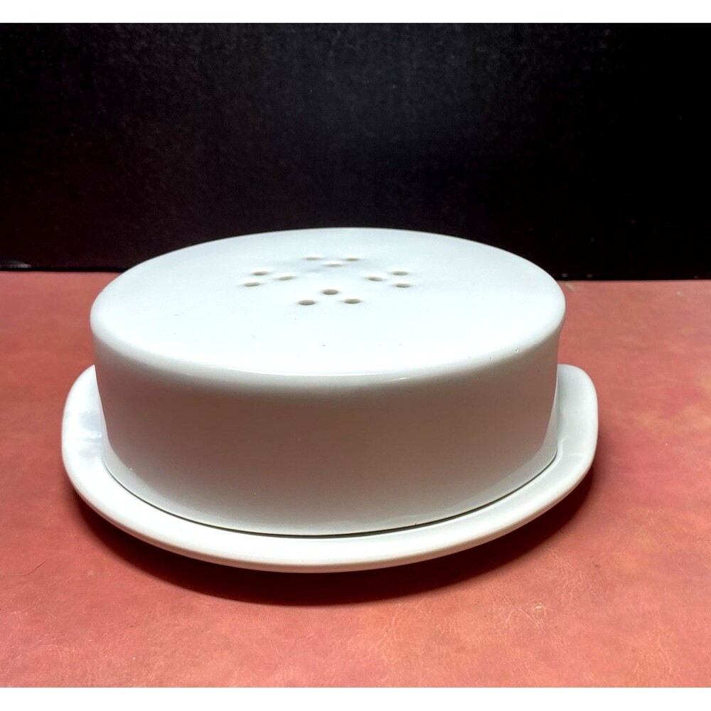 Trudeau Cheese Brie Baker Round Container Stoneware Server Keeper Vented Holes